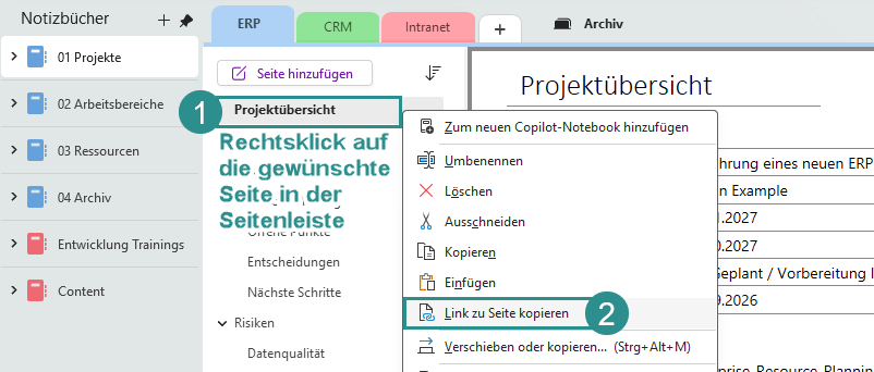 Link zu einer Seite über das Kontextmenü kopieren